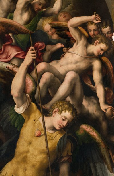 Transetto nord, Altare di San Michele Arcangelo, Arcangelo Michele che uccide il male, Giulio Campi 1566, (dettaglio) da Giulio Campi