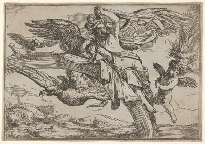 Aria, rappresentata da Iris sdraiata sul suo arcobaleno, accompagnata da un putto alato da Giulio Carpioni