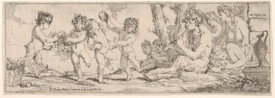 Baccanale con satiro che suona un liuto e circondato da quattro figure, che guardano verso un s..., 1640-60 da Giulio Carpioni