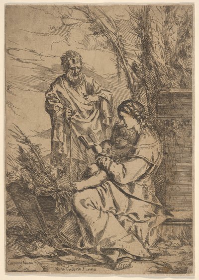 Sacra Famiglia con la Vergine che legge, la Vergine seduta di profilo con un libro nella mano sinistra..., 1640-60 da Giulio Carpioni