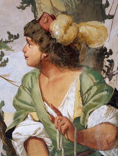 Il pastore Silvio ferisce accidentalmente la ninfa Dorinda e si innamora di lei, affresco di Giulio Carpioni, ispirato alla commedia pastorale Il Pastor Fido, di Giovanni Battista Guarini, Villa Caldogno, Caldogno, Veneto, Italia da Giulio Carpioni