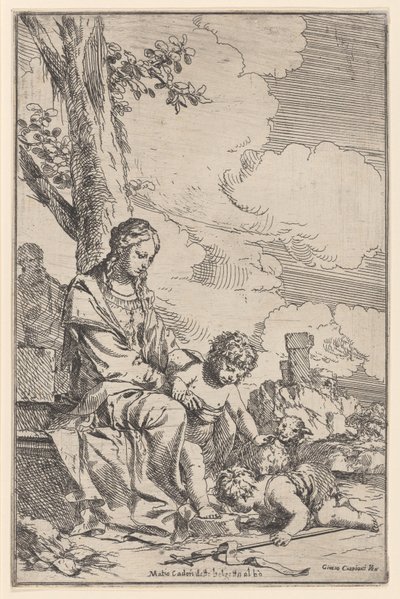 La Sacra Famiglia con il piccolo San Giovanni che bacia i piedi di Cristo da Giulio Carpioni