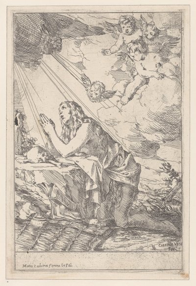 La penitente Santa Maria Maddalena, inginocchiata davanti a un teschio e ossa da Giulio Carpioni