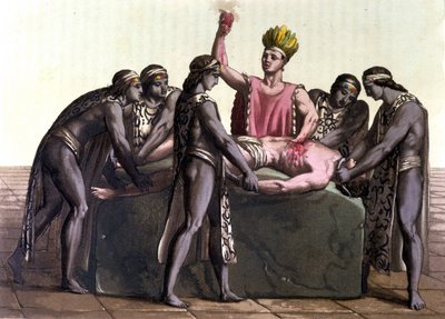 Topiltzin (sommo sacerdote delle antiche civiltà messicane) che fa un sacrificio umano - in 