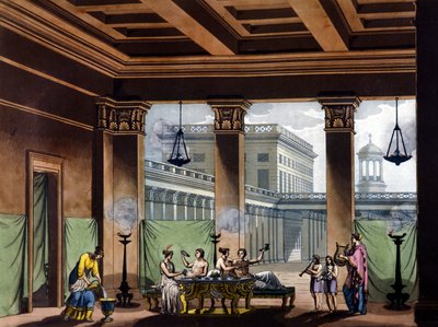 Triclinium con lampade a olio accese nell