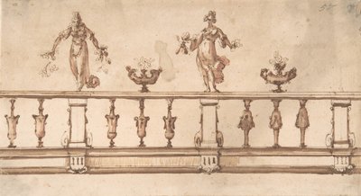 Progetto per una balaustra con figure femminili e urne, XVI-XVII secolo da Giulio Parigi