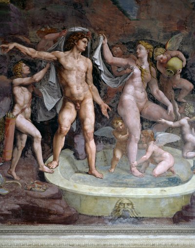 Bagno di Marte e Venere, affresco di Giulio Romano (1499-1546), parete nord della Camera di Cupido e Psiche, Palazzo Te, Mantova (Lista del Patrimonio Mondiale dell