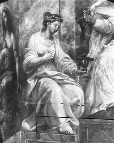 Fede, una delle due figure allegoriche che circondano Papa Silvestro I (314-35) Stanze di Raffaello (dettaglio) da Giulio Romano