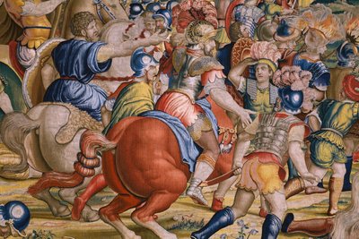 Arazzo fiammingo. Serie Le gesta di Scipione: La battaglia di Zama. Cartonista Giulio Romano. Atelier di Balthasar van Vlierden (?), Bruxelles. 1523-1532. (dettaglio) da Giulio Romano