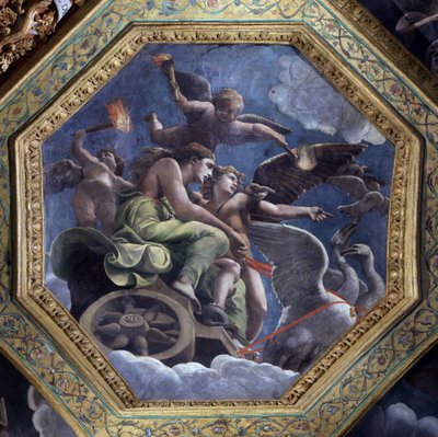 Venere furiosa assegna Psiche a Cupido per punirla. Affresco di Giulio Pippi de