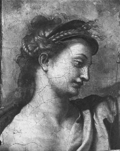 Giustizia, una delle due Virtù che circondano Papa San Urbano I (m.230) Stanze di Raffaello (dettaglio) da Giulio Romano