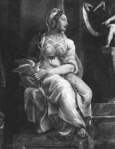 Una delle due Virtù che circondano Papa Leone I il Grande (c.390-461) Stanze di Raffaello (dettaglio) da Giulio Romano
