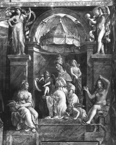 Papa Leone I il Grande (c.390-461) tra due Virtù, Stanze di Raffaello da Giulio Romano