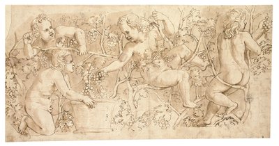 Putti che raccolgono uva: Disegno per un fregio da Giulio Romano