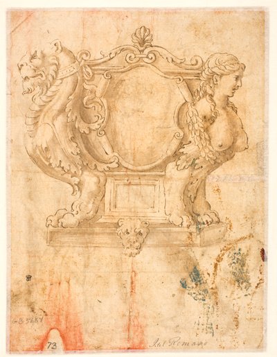 Skulptierter Sarg oder Sarg mit leerem Wappenschild da Giulio Romano