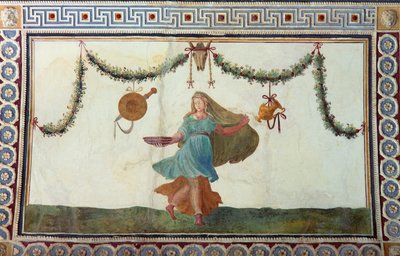 La Camera con Fregio di Amorini (dettaglio del soffitto che raffigura una donna che tiene una ciotola, 1520s) da Giulio Romano