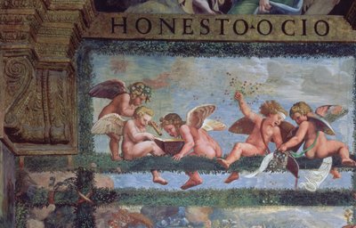 Il banchetto rustico, dettaglio di putti che fanno musica, dalla Sala di Amore e Psiche, 1528 (dettaglio) da Giulio Romano