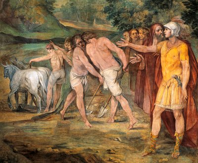 Romolo che segna i confini di Roma, di Giuseppe Cesari, affresco, Sala degli Orazi e Curiazi, Palazzo dei Conservatori, Roma, Regno Romano, Italia da Giuseppe Cesari