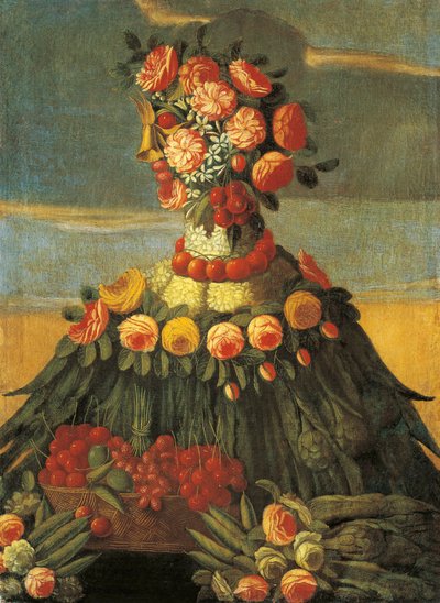 Italia, Firenze, La Primavera, cesto di ciliegie con fiori da Giuseppe (follower of) Arcimboldo