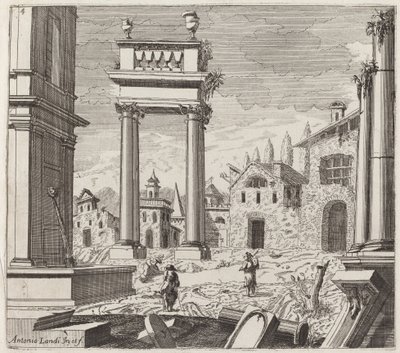 Fantasia architettonica con rovine classiche e edifici vernacolari da Giuseppe Antonio Landi