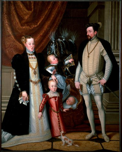 Imperatore Massimiliano II (1527-1576) con la sua famiglia: Maria di Spagna (1528-1603), e i loro figli Anna (1549-1580), Rodolfo (1552-1612) ed Ernesto (1553-1591) da Giuseppe Arcimboldo