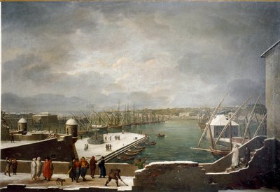 Veduta del porto di Genova coperto di neve da Giuseppe Bacigalupo