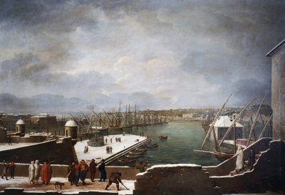 Veduta del porto di Genova nella neve da Giuseppe Bacigalupo