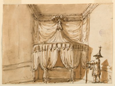Alcova del letto con una figura da Giuseppe Barberi