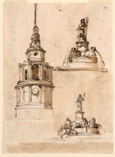 Elevazione di una Torre; Fontane; Scala da Giuseppe Barberi