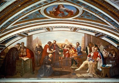 Galileo Galilei dimostra la legge di gravità alla presenza di Giovanni De