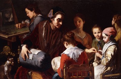 Ragazze che imparano il ricamo da una sarta da Giuseppe Bonito