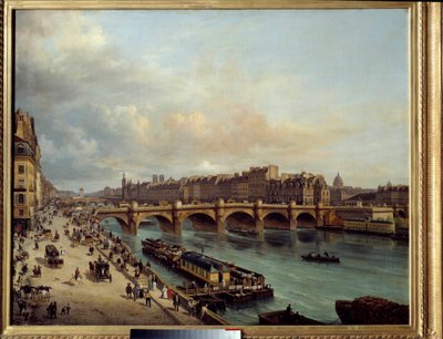 La città e il Pont Neuf visti dal Quai du Louvre. In primo piano, una barca lavatoio e la grande attività delle rive della Senna. Dipinto di Giuseppe Canella (1788-1847). 1832. Museo Carnavalet, Parigi da Giuseppe Canella