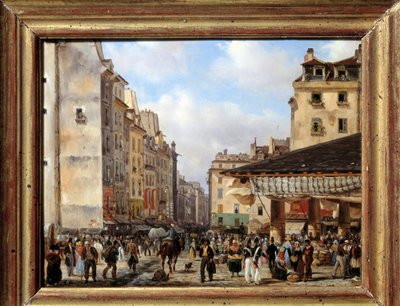 Les Halles e rue de la Tonnellerie nel 1828: vista di Parigi nel XIX secolo da Giuseppe Canella