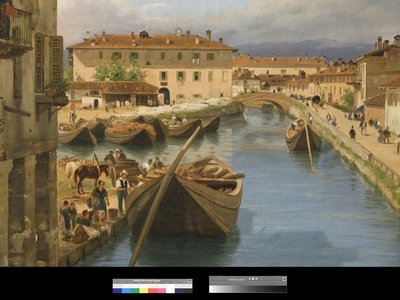 Veduta del Canale Naviglio dal Ponte San Marco a Milano da Giuseppe Canella