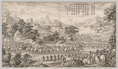 Ricevendo la resa dagli Eli: dalle Scene di battaglia della repressione delle ribellioni nelle regioni occidentali, con poesie imperiali da Giuseppe Castiglione