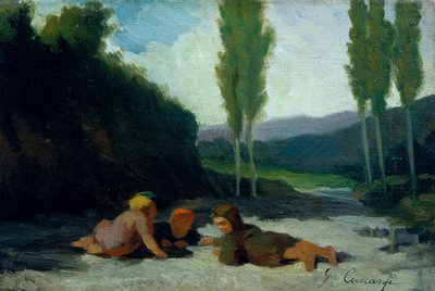 Bambini che giocano sulla riva del fiume da Giuseppe Ciaranfi