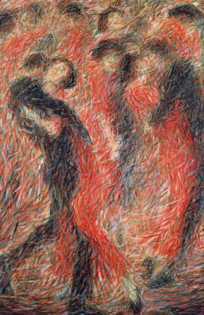 Tango, donna vestita di rosso che balla, fantasia di coppia che balla da Giuseppe Cominetti