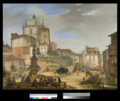 Veduta di Piazza della Vetra a Milano, 1833 da Giuseppe Elena