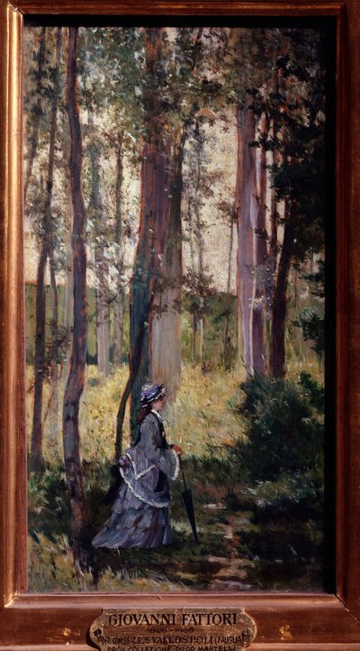 Elegante donna che cammina nei boschi da Giuseppe Fattori