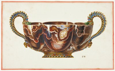Bacino con maniglie smaltate, decorate con teste di drago e di ariete da Giuseppe Grisoni