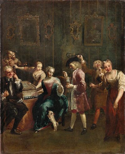 Cantante al clavicembalo con ammiratori da Giuseppe Maria Crespi