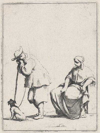 Contadino in piedi con un cane e una donna seduta da Giuseppe Maria Crespi