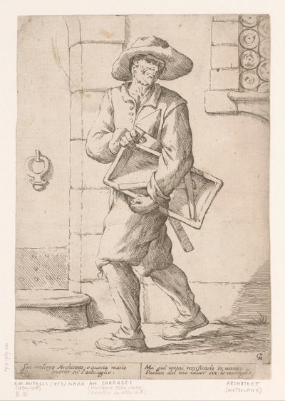 Muratore (serie di venditori ambulanti a Bologna) da Giuseppe Maria Mitelli (signed by artist)