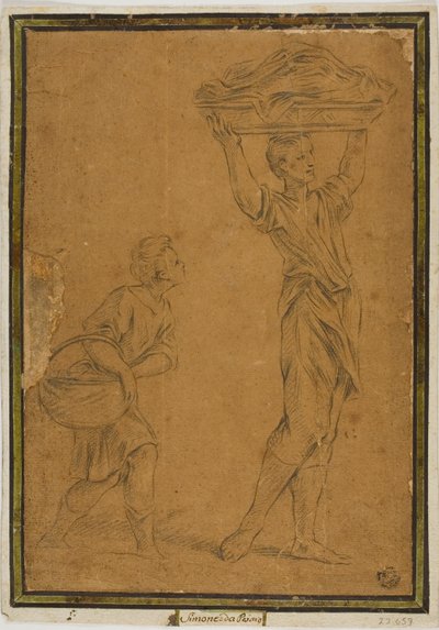 Due ragazzi che trasportano cesti da Giuseppe Maria Mitelli