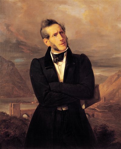 Ritratto di Alessandro Manzoni con vedute di Lecco da Giuseppe Molteni