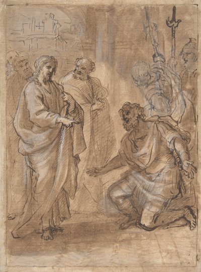 Cristo e il centurione (recto), Figura che saluta la nave in partenza (verso) da Giuseppe Passeri