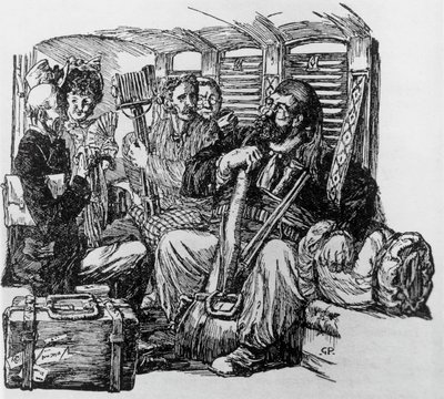 Tartarin in una carrozza per Tartarin sulle Alpi di Alphonse Daudet, Milano da Giuseppe Porcheddu