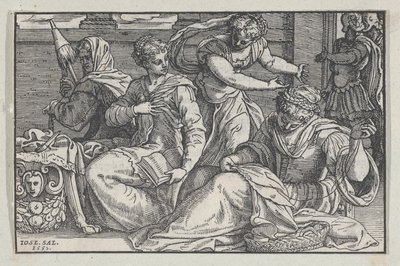 Lucrezia che istruisce le sue figlie nel ricamo da Giuseppe Porta