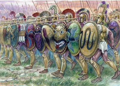 Antica Grecia: carica degli opliti, fanti pesantemente armati - Illustrazione di Giuseppe Rava da Giuseppe Rava