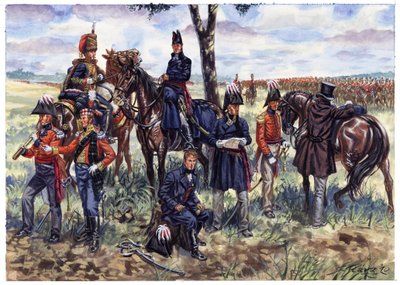 Primo Impero: stato maggiore del Duca di Wellington alla battaglia di Waterloo il 18 giugno 1815 - Illustrazione di Giuseppe Rava da Giuseppe Rava